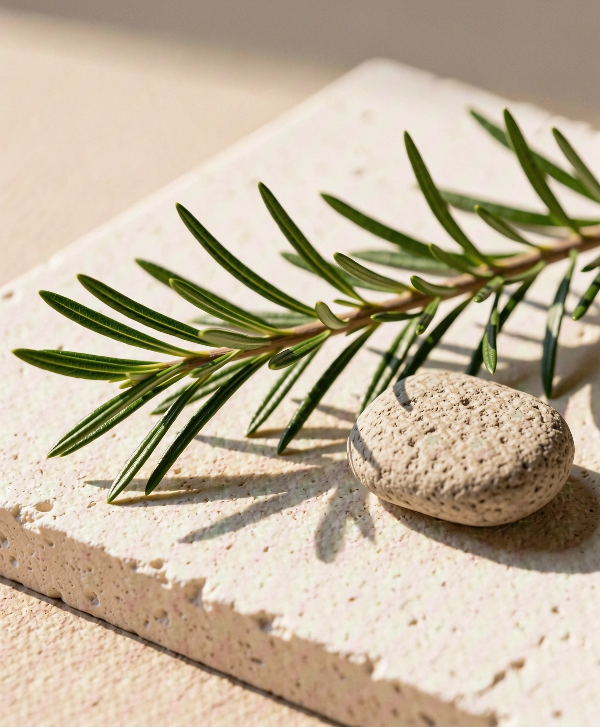 Botanical detail on limestone surface